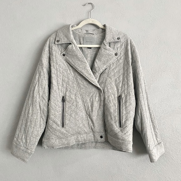 Anthropologie Blank NYC Jacket Size Medium Oversized Grey Knit Quilted Bomber - Picture 2 of 13
